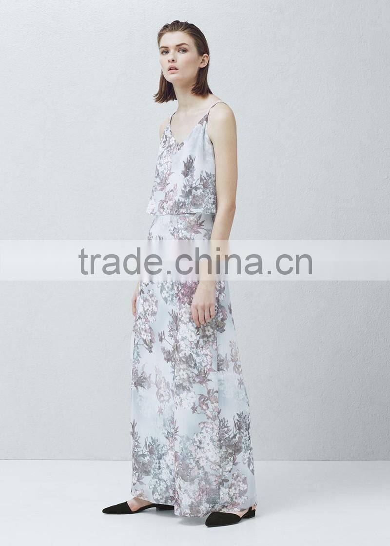 new style layered v neck strap chiffon long dress with high slits