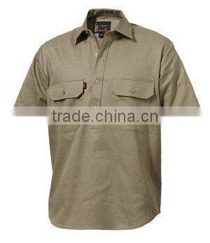 Short Sleeve Closed Front Cotton Drill Shirt
