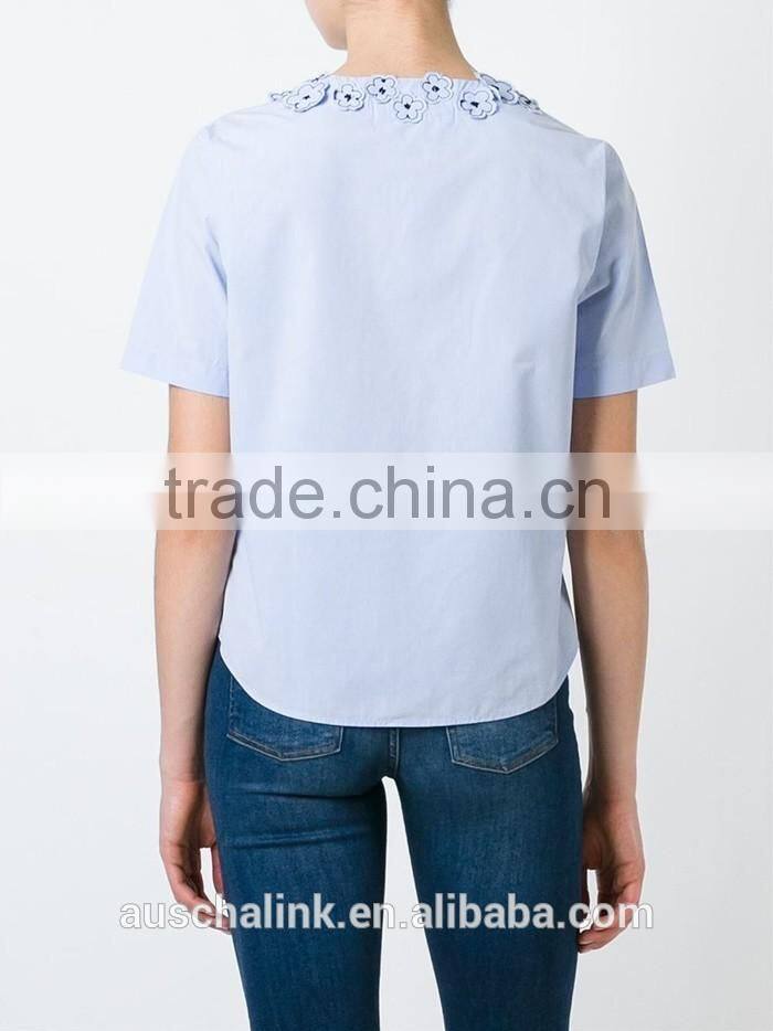 100% cotton girls flower embroidery shirt OEM service