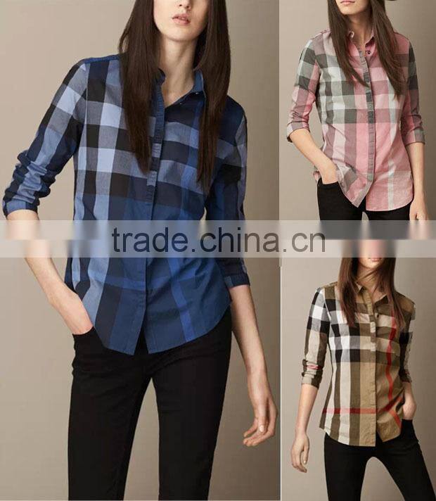 customized ladies shirt in Plus Size Shirt women fashion plaid shirt