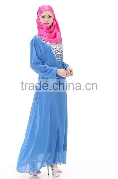 2015 latest fashion long sleeve muslim lady night dress