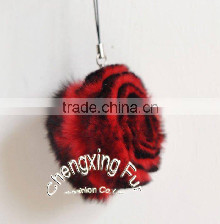 CX-P-22 Wholesale Fashion Chain Rex Fur Flower Mobile Phone Charm