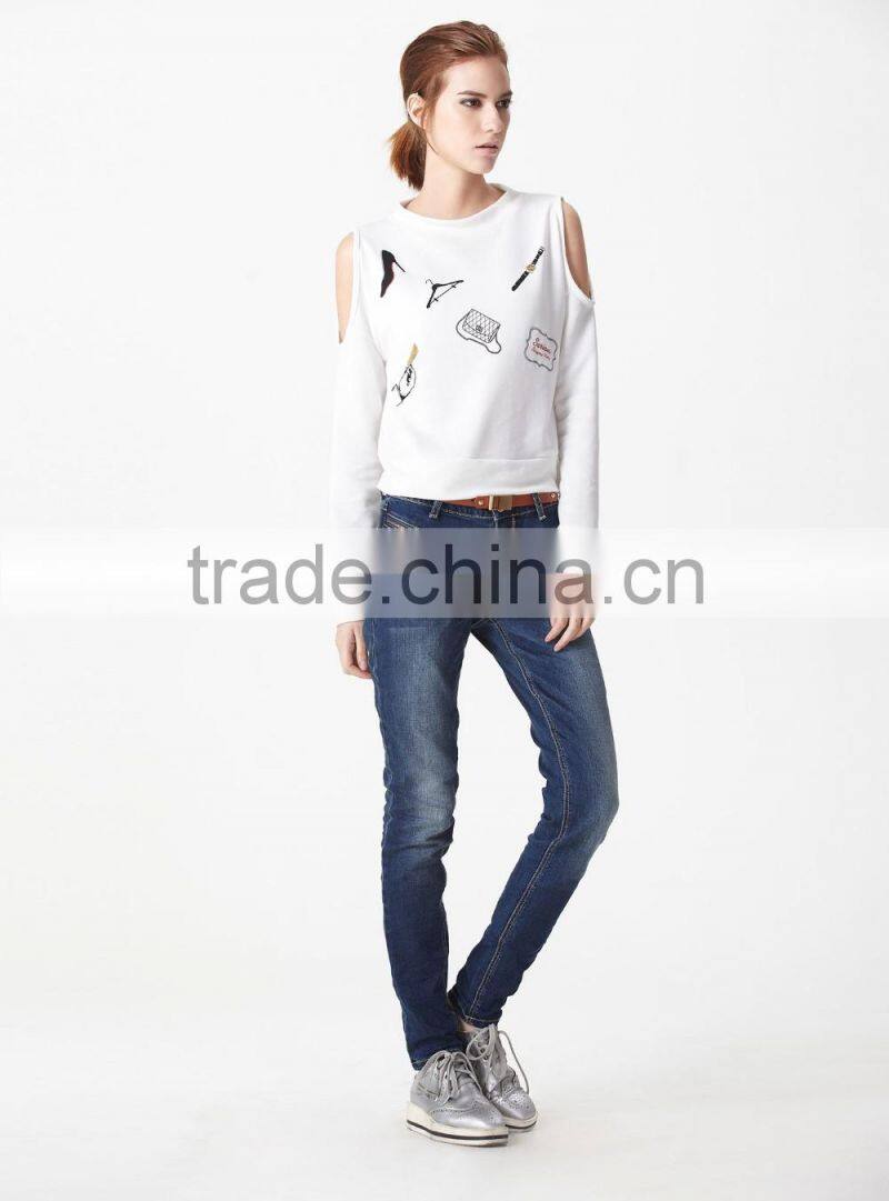 Dew shoulder cute cartoon printing bomber fleece sweater