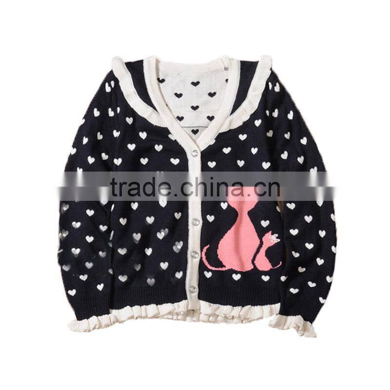2015 New Design Girl Cardigan Sweater Scallop Trim Children Wear Cardigan