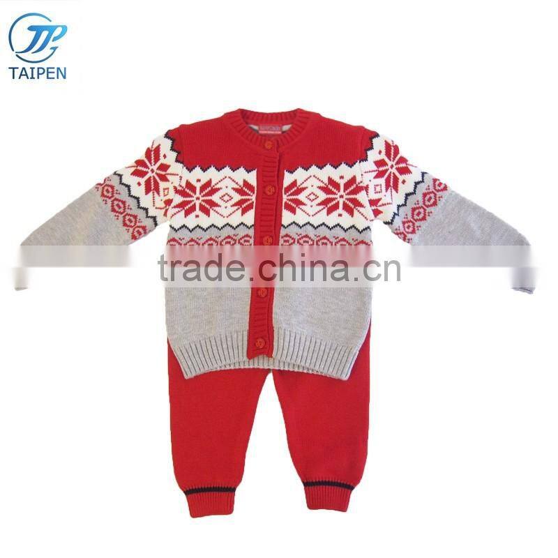 Baby Sweater Unisex Snowflake Knitting Pattern Cardigan Stweater Designs For Kids 2pcs set Sweater And Pants Wholesale