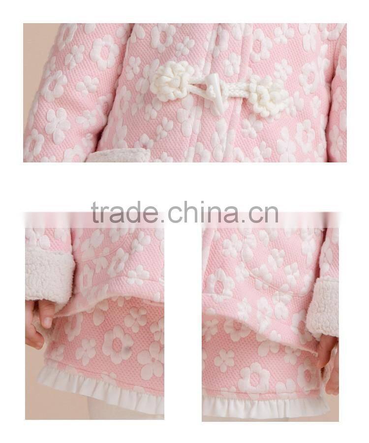 Embossed Flower Girls Boutique Clothes Kid Winter Hoodie Coat With Fleece Lining