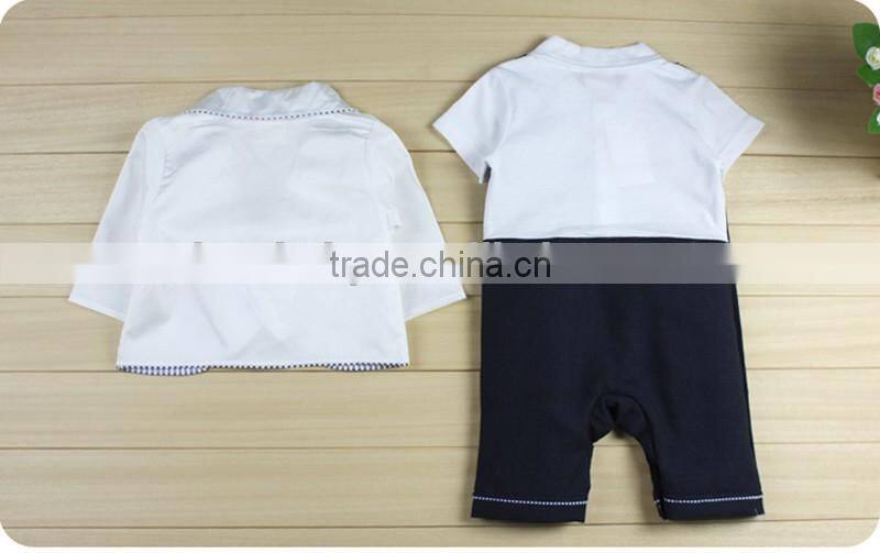 Gentlemen Boys Spring Bodysuit Waistcoat Rompers with Coat 2pcs Set Boys Suit