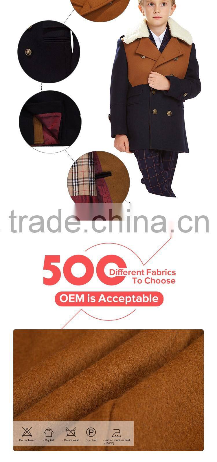 ELPA 2016 fashion Kid's coats latest design wool coat Lambswool fur collar wool overcoat