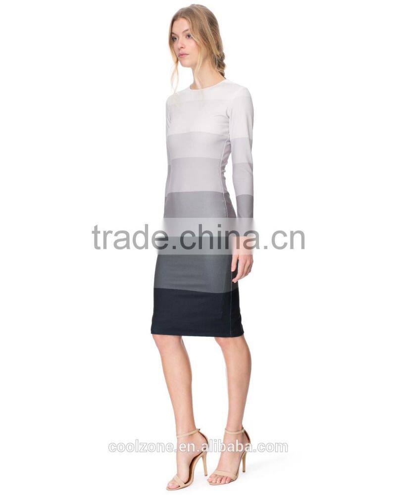Silm fit gradient stripes tone dress with zip fastening on the back