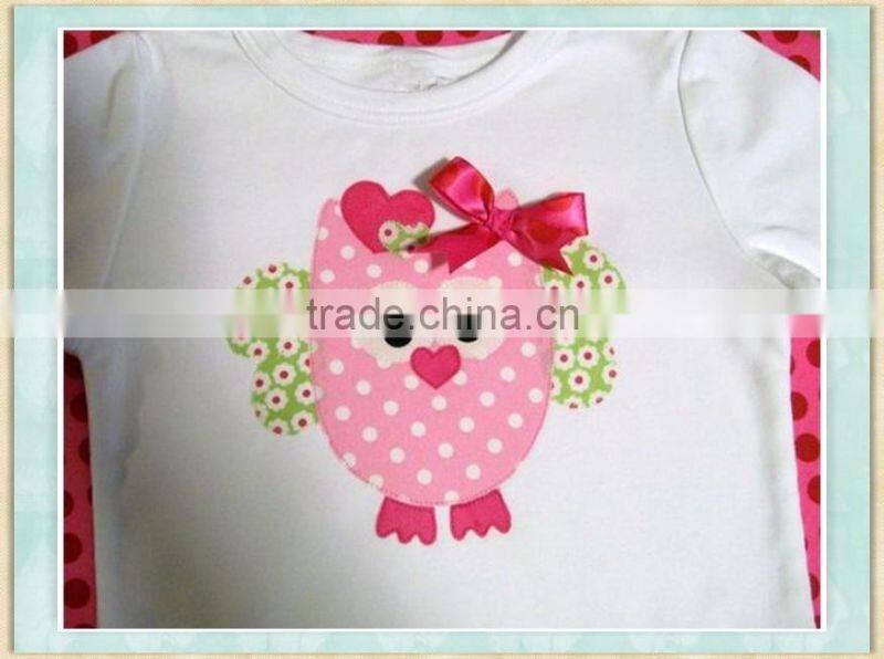 persnickety owl appliqued valentine shirt ruffle raglan kids clothing wholesale