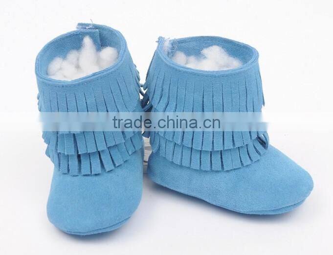 Fringed genuine leather suede baby boots