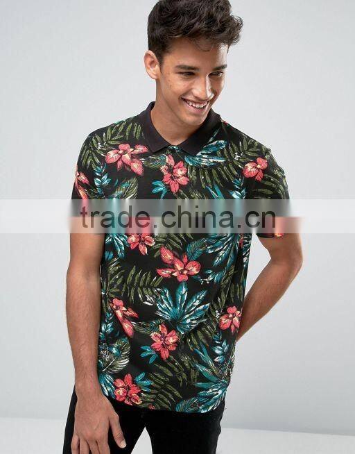 Tropical Leaf Print Polo Shirt