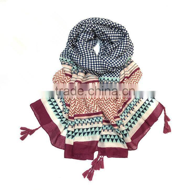 hot sale summer spring printed scarf with tassel women fashion shawl