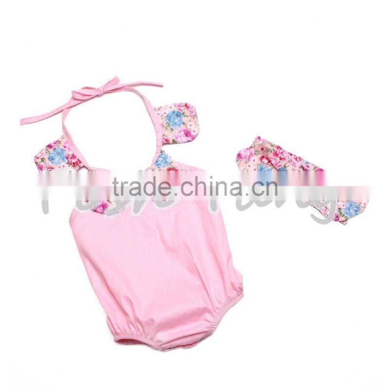 Wholesale Floral print romper hot selling costumes baby romper 100% cotton summer jumpsuit with headband