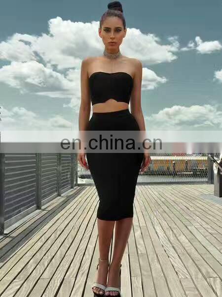 Women's sexy strapless two pieces bodycon midi bandage dresses christmas eve dresses