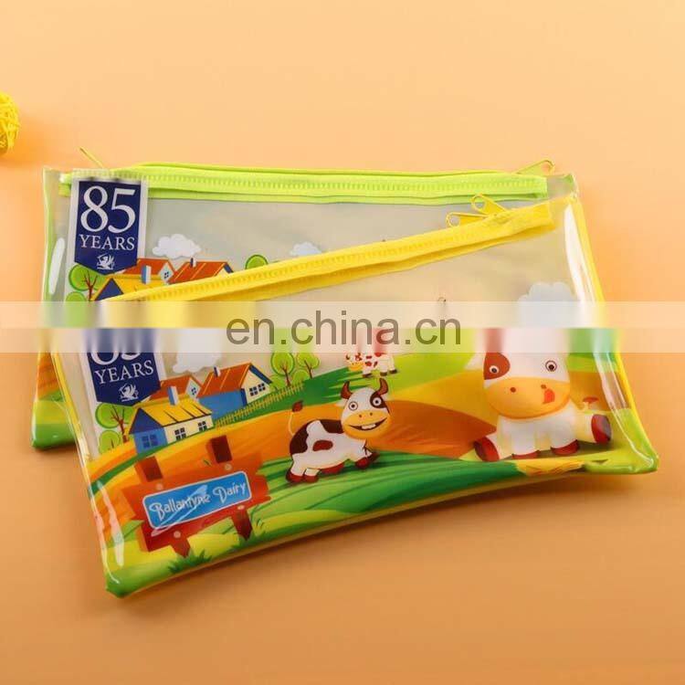 Hot sale cute coloring printing pvc zipper bag for pencil/pen packing PVC plastic bag with zipper