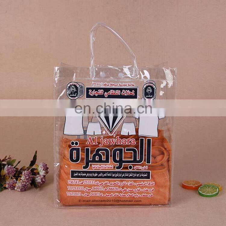 Transparent Wholesale Clear plastic shopping/clothing/gift pvc bag with handing button