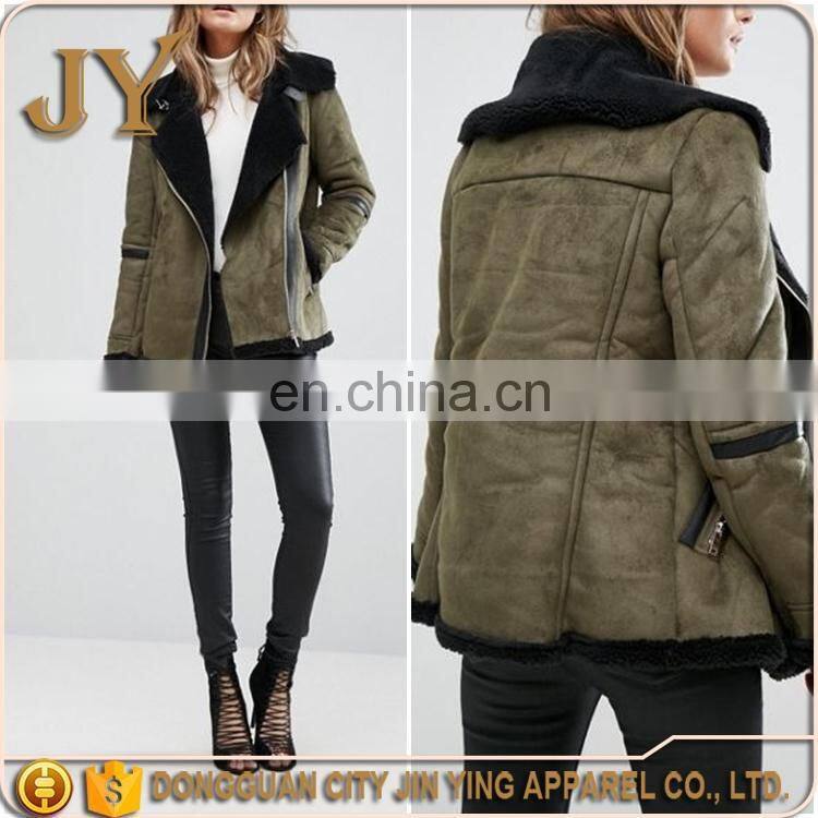 Hot Selling Winter Apparel in America Wholesale OEM Service Women Khaki Faux-suede Jackets JYABC048