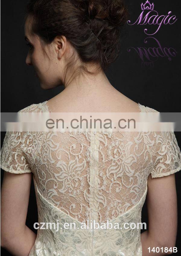 stock light beige short sleeve v neck short lace dress for online shopping