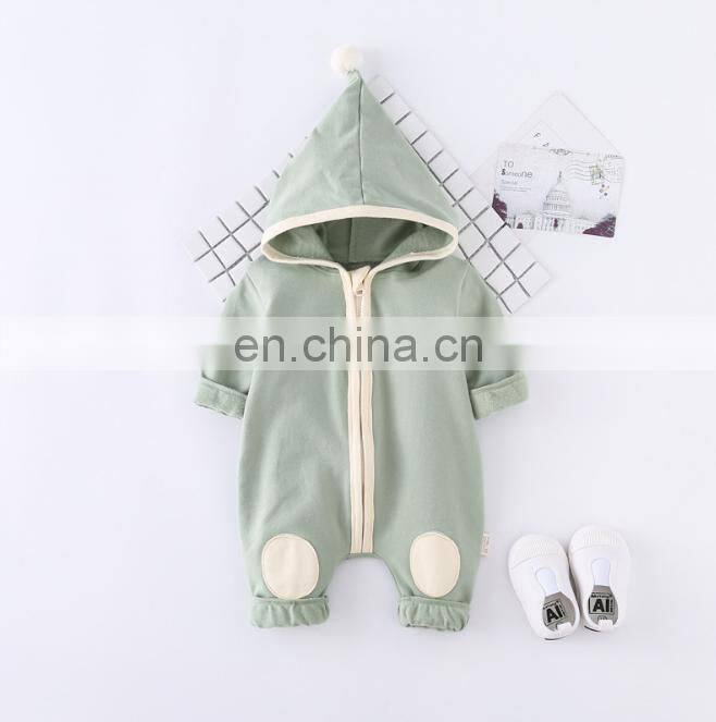 Wholesale Long Sleeve Solid Color Zipper Hoodie Autumn Winter Baby Romper