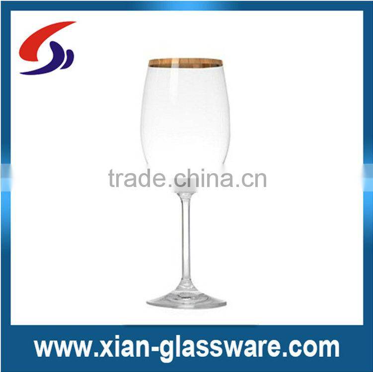 Promotional wholesale wine glass with gold rim/wine glass cup