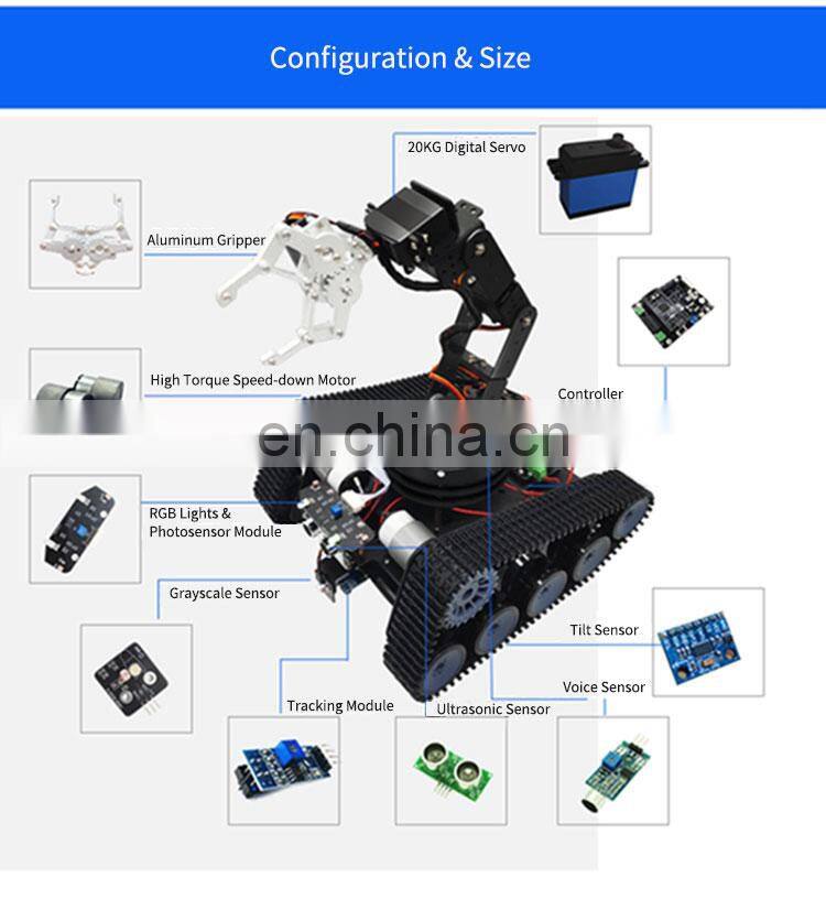 Open Source 6DOF Mechanical Arm Robot Tank Car Tracking Gripping Support PS2 Controller/APP Control
