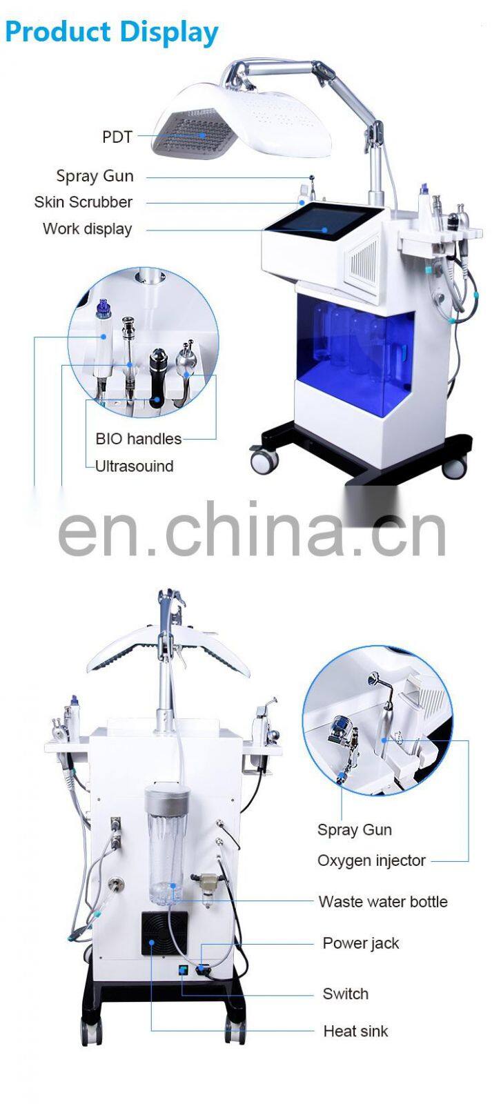 Professional 8 in 1 ultrasonic face deep cleaning dermabrasion machine with pdt