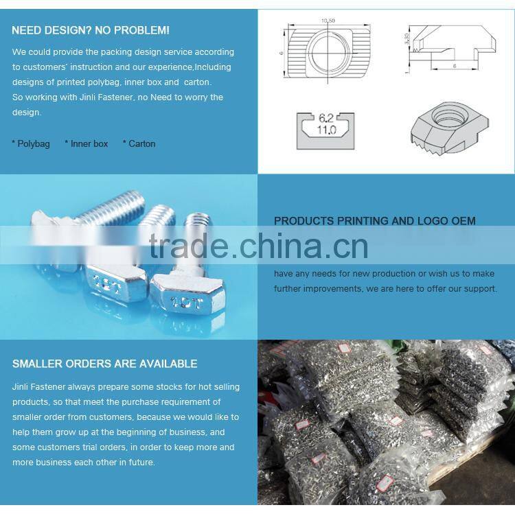 Jinli China Manufacturing Company Cheap Fasteners Nickel-Pated Carbon Steel Hammer Type T Nut 6-M5