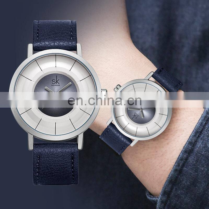 SHENGKE Dropshipping Men Blue Gray Black Leather Watches Luxury Male Sport Rome Watches Gift Christmas