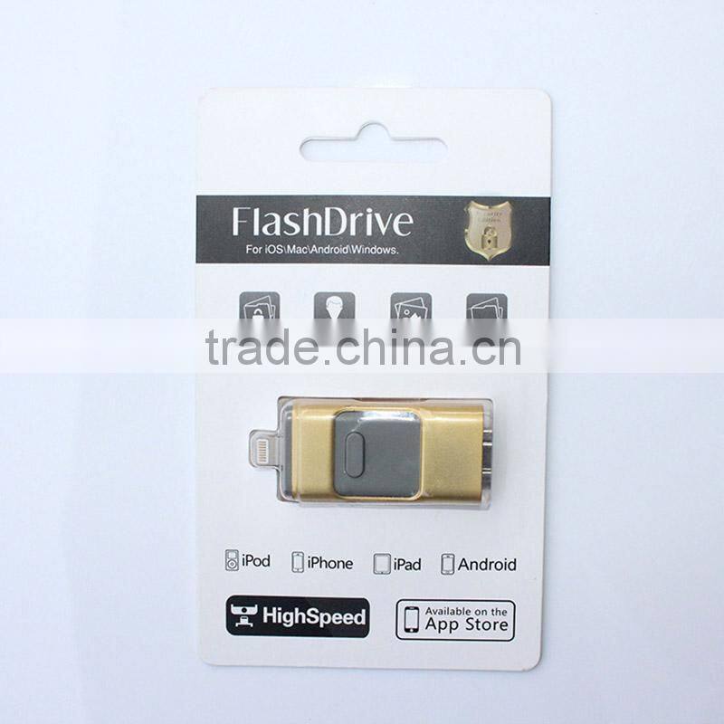 Metal pen drive 3 in 1 OTG pendrive 32gb64gb gold color