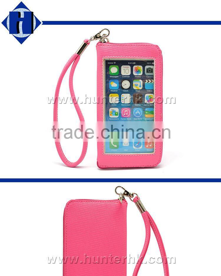 Girlish Leather Wallet Bag For IP6 With Hand Strip