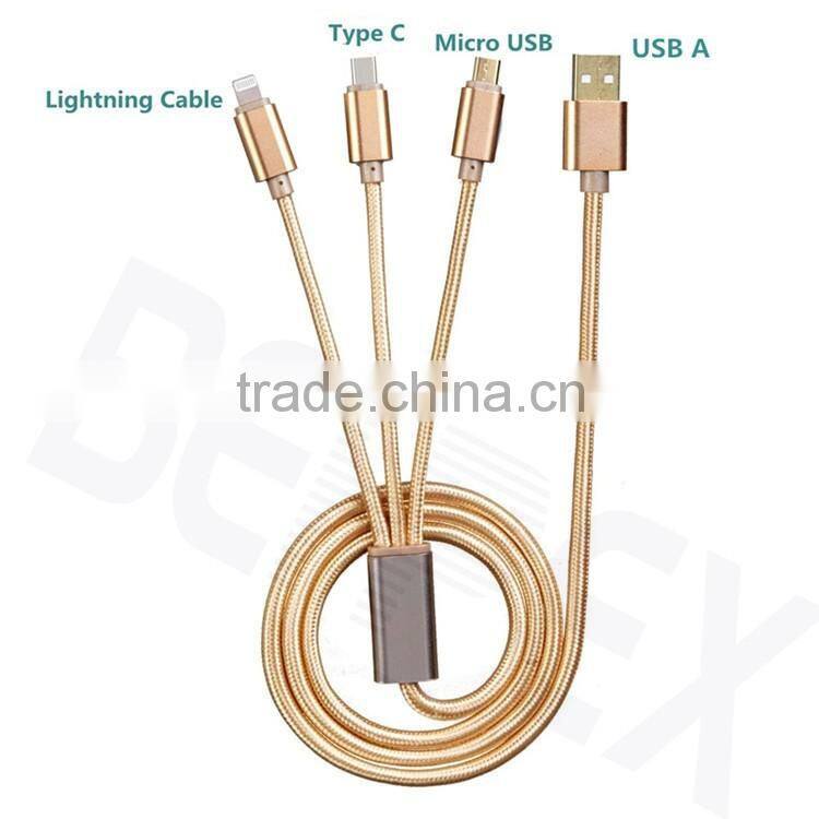 3-in-1 Micro USB + USB C + 8 pin USB Cable Bulk