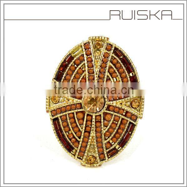 Gold Plated Many Beaded With Crystal Cross Ring