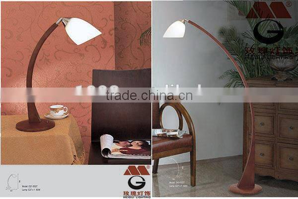 wood lamp with white polish glass lampshade