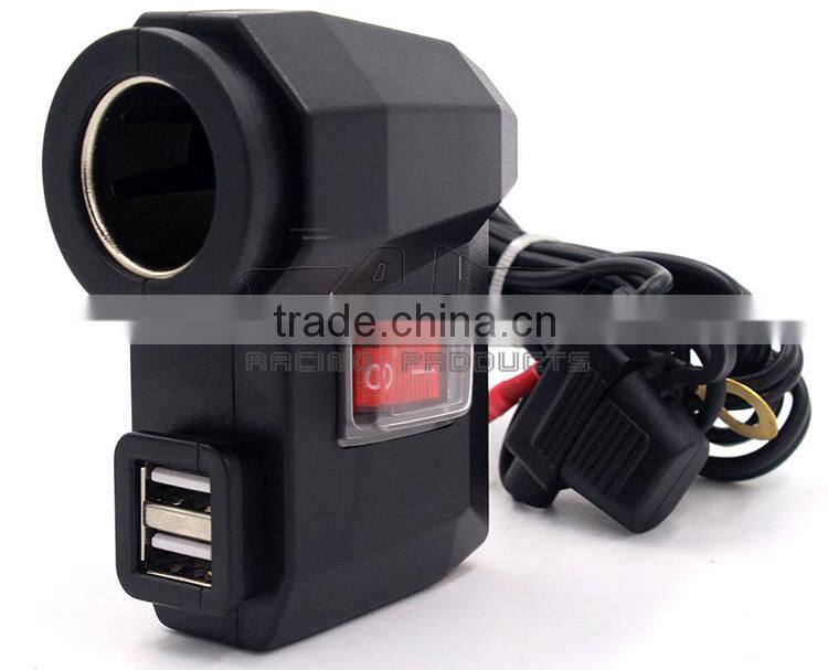 BJ-UPS-004 Waterproof Dual Motorcycle Mobile Phone USB Power Supply Cigarette Lighter 12V