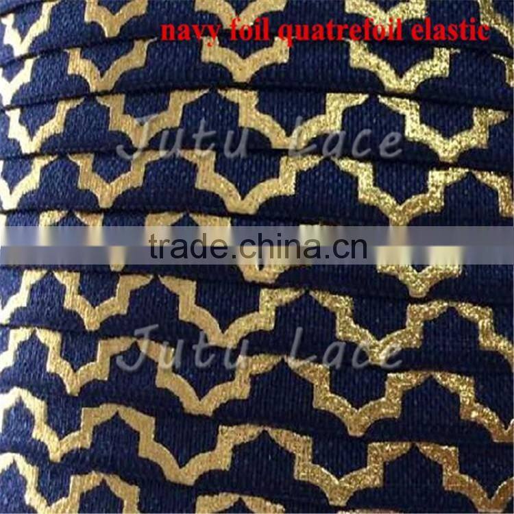 Valentine's Day Elastic Headband - Glitter Foil Gold Fold Over Elastic -5/8'' Polka Dots / Quatrefoil/heart/Stripe FOE