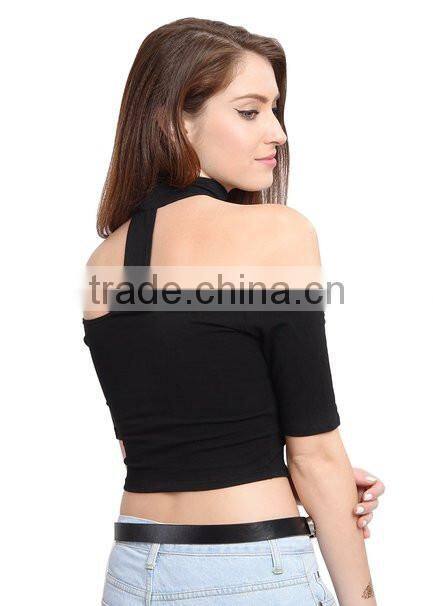 factory New basic Cut Out Choker Top off shoulder High Neck Crop Top Bralette