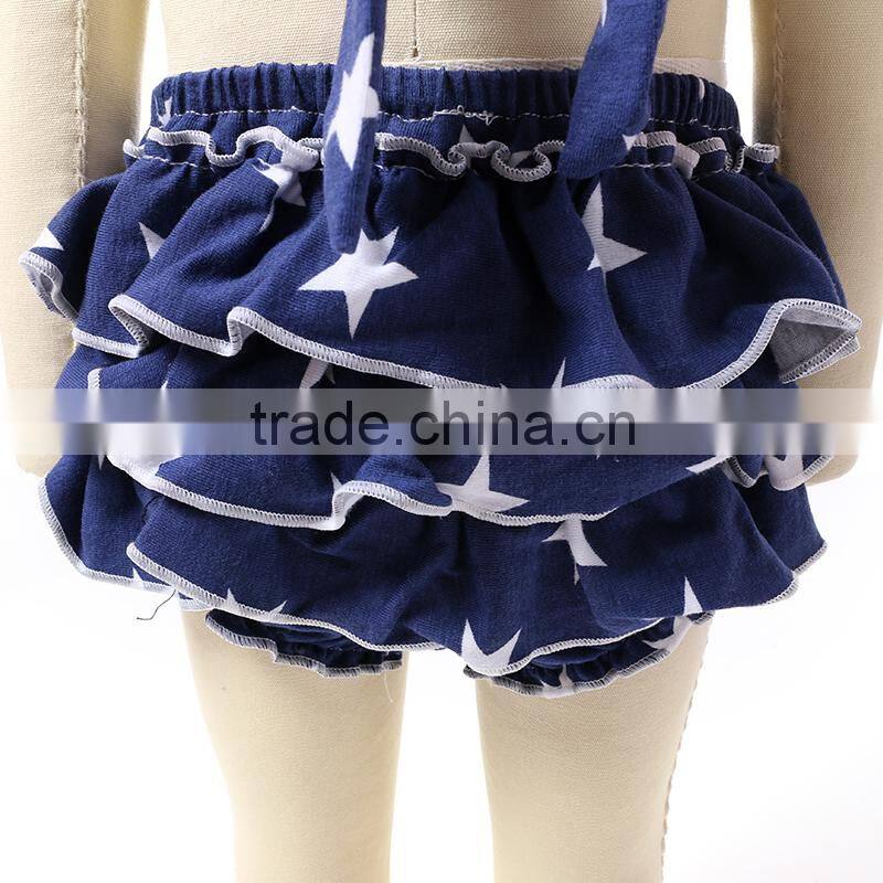 New Design Summer White Star Blue Style Sleeveless Cute Cotton Fancy Baby Girl Rompers