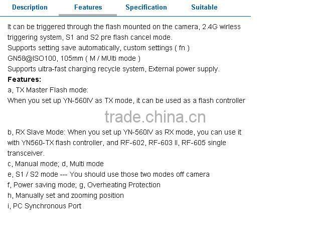 Yongnuo YN-560 IV Flash Speedlite + Flash Trigger + Built-in Trigger System