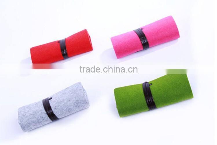 Grey Felt Soft Eyeglasses &Sunglasses Protective Roll Up Case Pouch