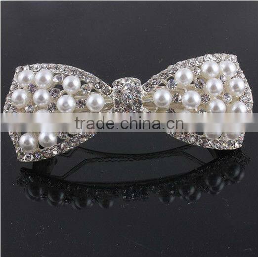 Luxurious rhinestone hair clip with pearl manufacturers China supplier BY 1879