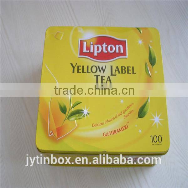 Wholesale tin can manufacture recyclable feature packing box metal can Yellow tea tin box