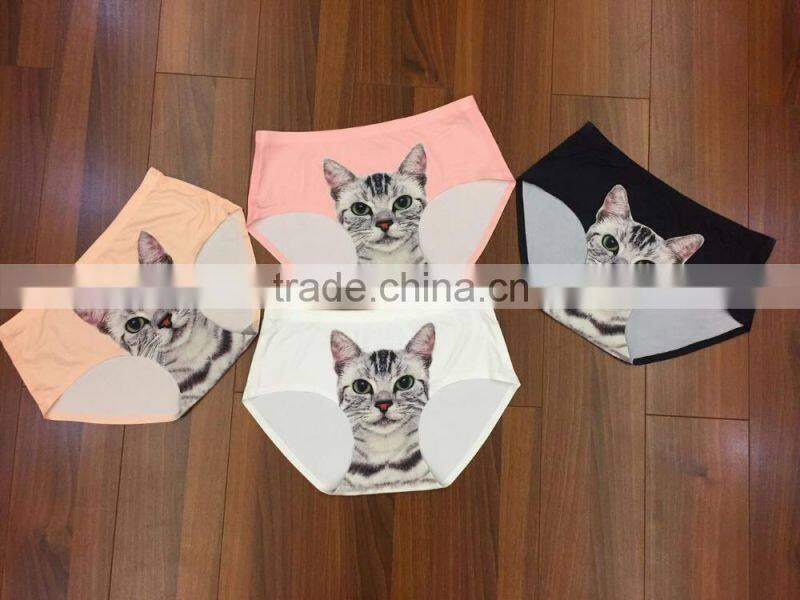 Smooth Traceless Lingerie Sexy Cat Printed Hipsters Anti-exposure Panty