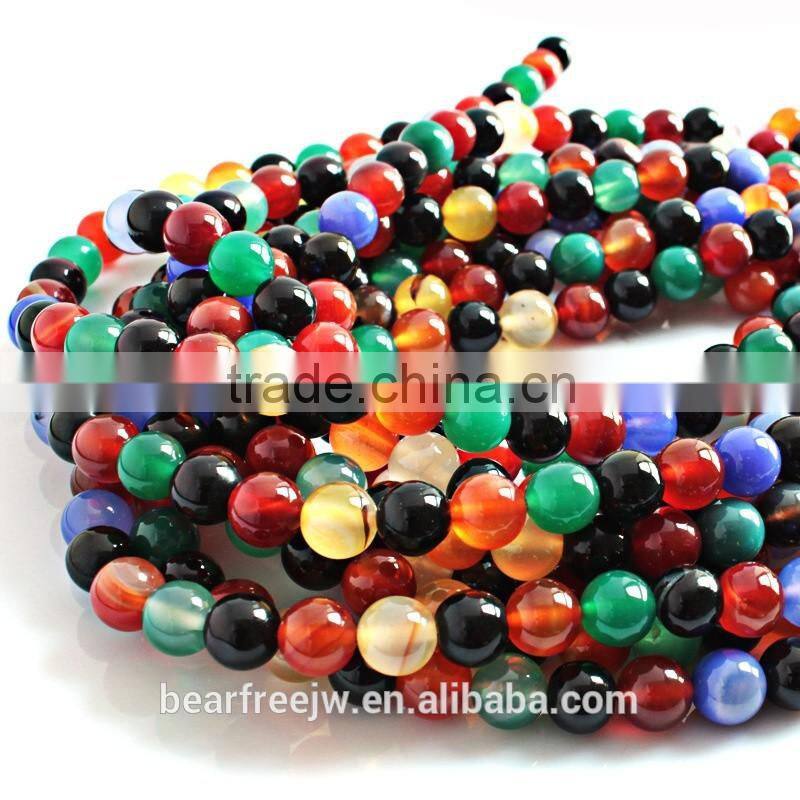 Natural Round Gemstone Seven Color Mixed Color Agate Loose Beads Strand Jewelry Making Beads