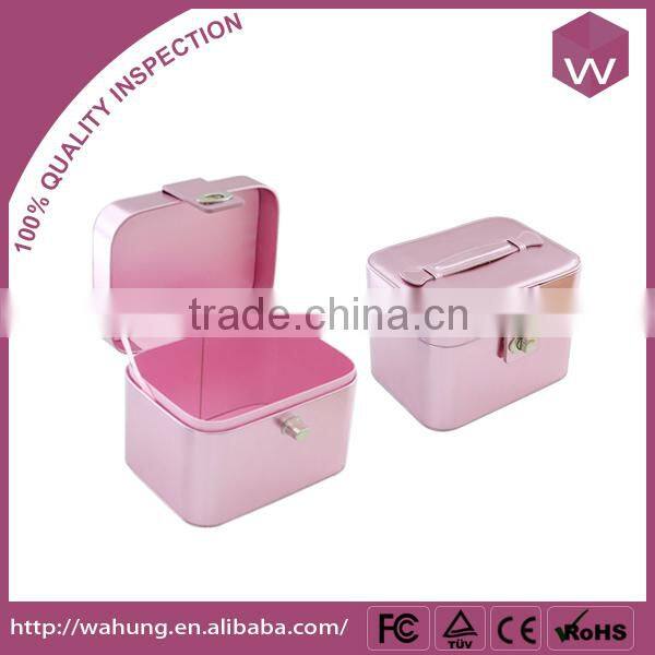 Handmade Pink Double-deck Mirrored Jewelery Packaging Box Handle Mirror Jewelery Case Wholesale