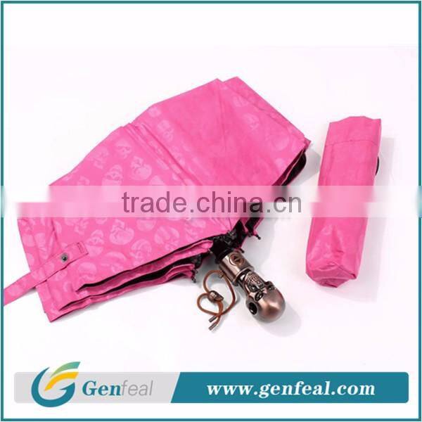 special shape metal skull handle folding umbrella with auto open function
