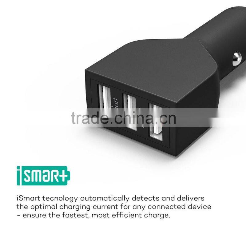 CE FCC high power quick charging 3 usb ports mobile phone car charger 36W 7.2A multi port usb car charger