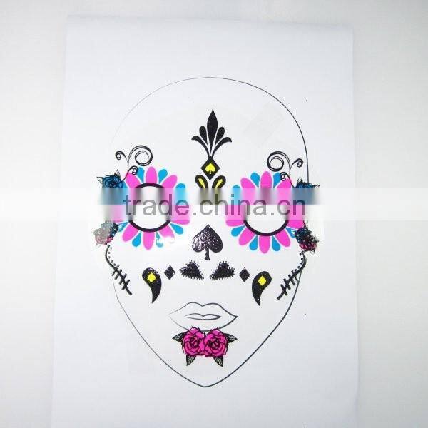 Day of dead floral skull face sticker glitter holiday face tattoo for halloween party factory