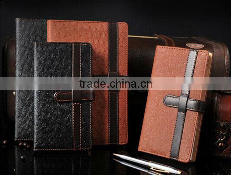 2015 colorful high quality stitching artificial leather a5 diary with inner line printing and pen holder