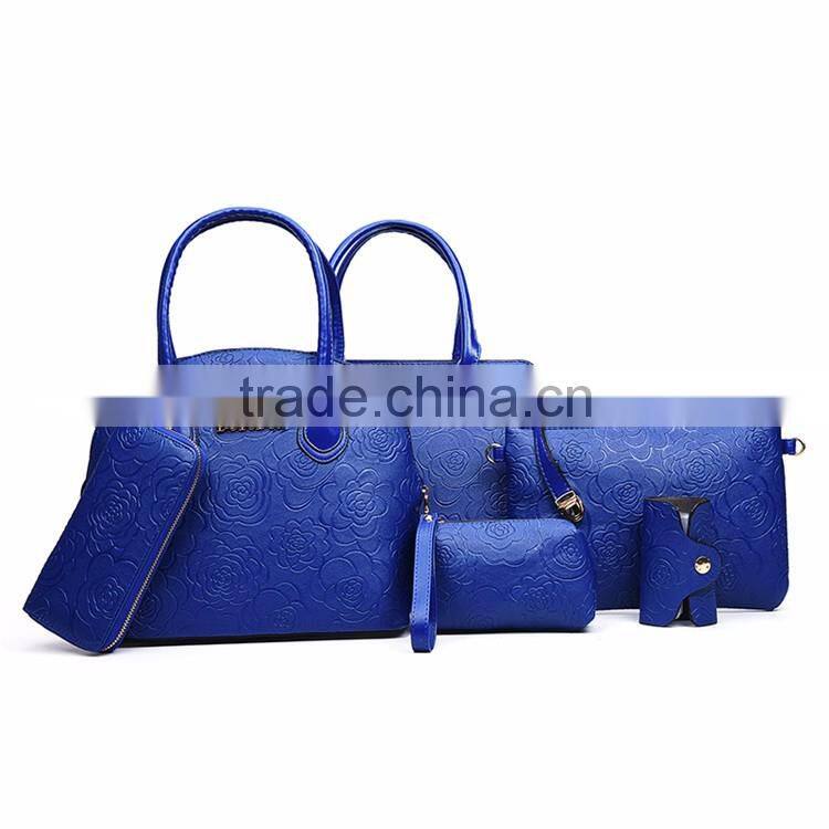 Tmall Hot Selling Fashion 6 in 1 High Quality Rose Leather Bags waterproof Set handbags for lady